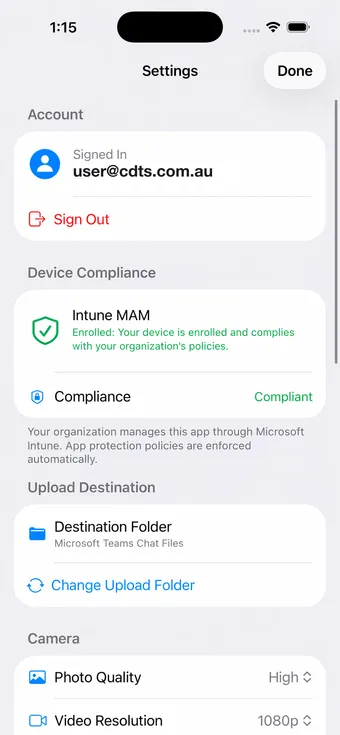 CDTS Secure Camera Application screenshot